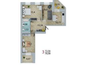 3-к квартира, вторичка, 73м2, 1/10 этаж