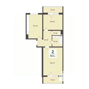 2-к квартира, строящийся дом, 55м2, 6/10 этаж