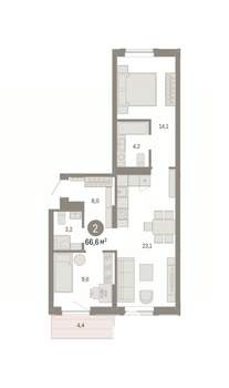 2-к квартира, вторичка, 67м2, 7/9 этаж