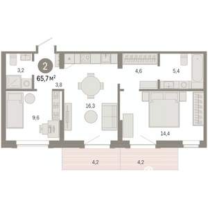 2-к квартира, вторичка, 66м2, 9/9 этаж