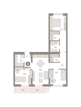 3-к квартира, вторичка, 86м2, 2/7 этаж