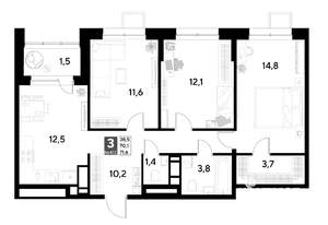 3-к квартира, строящийся дом, 72м2, 5/21 этаж