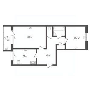 2-к квартира, вторичка, 52м2, 5/5 этаж