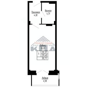 1-к квартира, строящийся дом, 31м2, 13/16 этаж