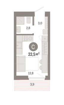 Студия квартира, вторичка, 23м2, 7/16 этаж