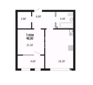 1-к квартира, вторичка, 46м2, 11/14 этаж