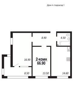 2-к квартира, строящийся дом, 67м2, 8/14 этаж