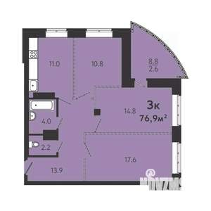 3-к квартира, строящийся дом, 74м2, 10/16 этаж