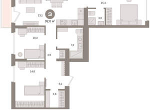 3-к квартира, вторичка, 92м2, 4/16 этаж