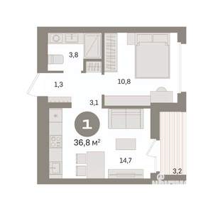 1-к квартира, вторичка, 37м2, 4/8 этаж