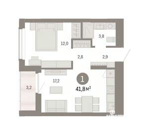 1-к квартира, вторичка, 42м2, 11/16 этаж