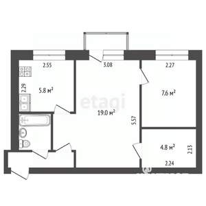 2-к квартира, вторичка, 45м2, 2/2 этаж