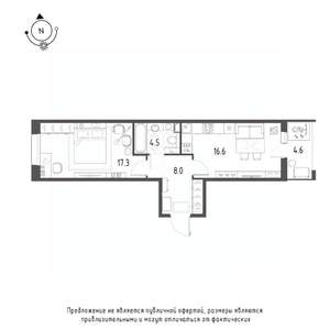 1-к квартира, строящийся дом, 49м2, 2/9 этаж