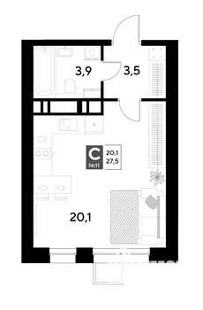 Студия квартира, строящийся дом, 28м2, 2/21 этаж