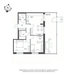 2-к квартира, вторичка, 79м2, 1/9 этаж