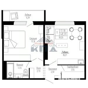 1-к квартира, вторичка, 51м2, 2/16 этаж