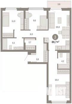 3-к квартира, вторичка, 87м2, 4/16 этаж