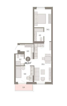 2-к квартира, вторичка, 66м2, 3/9 этаж