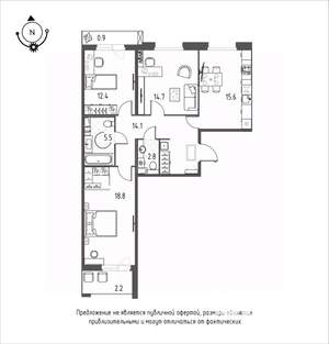3-к квартира, строящийся дом, 87м2, 2/12 этаж