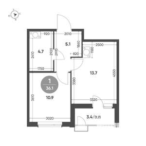 1-к квартира, вторичка, 36м2, 6/7 этаж