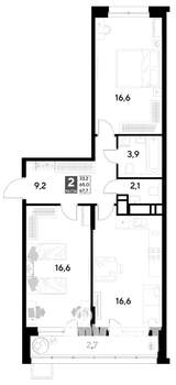 2-к квартира, строящийся дом, 68м2, 14/21 этаж