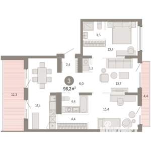 3-к квартира, вторичка, 98м2, 9/9 этаж