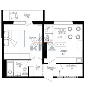 1-к квартира, строящийся дом, 51м2, 6/16 этаж