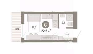 Студия квартира, вторичка, 23м2, 7/16 этаж