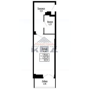1-к квартира, строящийся дом, 34м2, 8/16 этаж