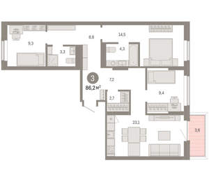2-к квартира, вторичка, 86м2, 2/9 этаж