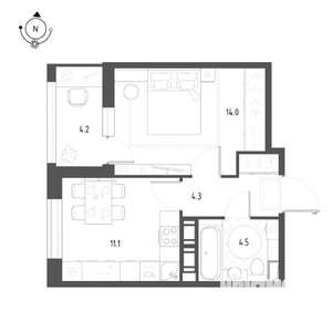 1-к квартира, строящийся дом, 36м2, 6/12 этаж