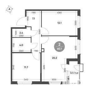 2-к квартира, вторичка, 60м2, 2/10 этаж