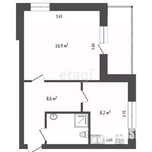 1-к квартира, вторичка, 38м2, 2/2 этаж