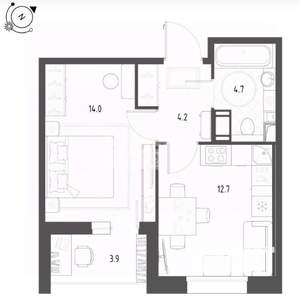 1-к квартира, строящийся дом, 38м2, 6/9 этаж