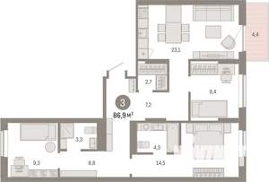 3-к квартира, вторичка, 87м2, 5/17 этаж
