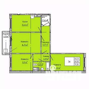 3-к квартира, строящийся дом, 71м2, 10/10 этаж