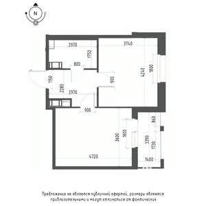 1-к квартира, строящийся дом, 46м2, 3/9 этаж
