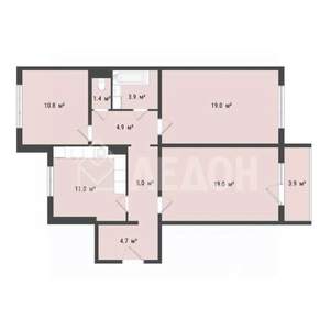 2-к квартира, вторичка, 55м2, 4/10 этаж