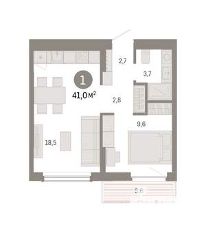 1-к квартира, вторичка, 41м2, 3/8 этаж