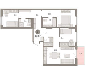 3-к квартира, вторичка, 87м2, 5/9 этаж