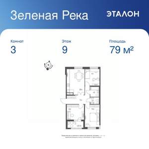 3-к квартира, вторичка, 79м2, 9/9 этаж