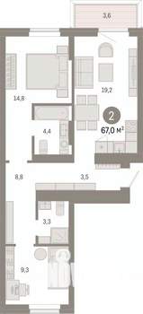 2-к квартира, вторичка, 67м2, 2/7 этаж