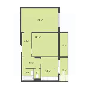2-к квартира, строящийся дом, 56м2, 6/10 этаж