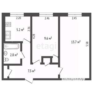 2-к квартира, вторичка, 40м2, 6/9 этаж