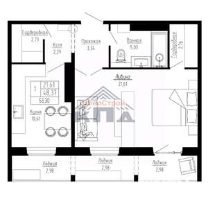 1-к квартира, вторичка, 53м2, 5/16 этаж