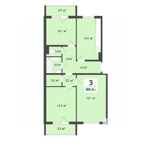 3-к квартира, строящийся дом, 77м2, 2/10 этаж