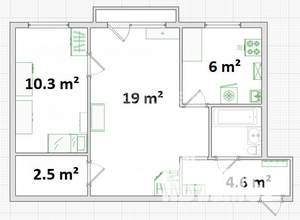 2-к квартира, вторичка, 45м2, 4/5 этаж