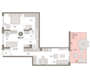 2-к квартира, вторичка, 95м2, 1/9 этаж