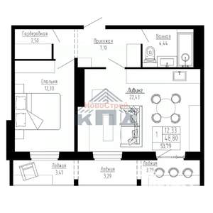 1-к квартира, строящийся дом, 54м2, 8/16 этаж