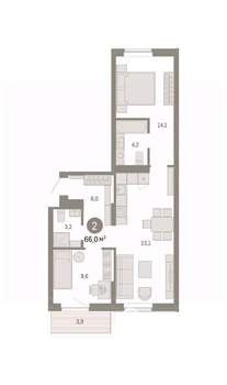 2-к квартира, вторичка, 66м2, 3/8 этаж